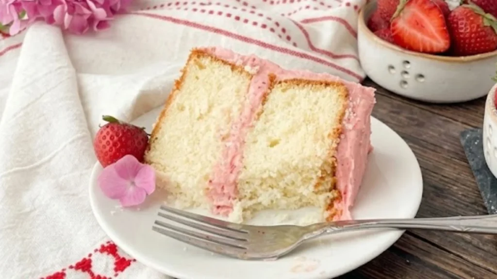 Vanilla Cake With Strawberry Icing