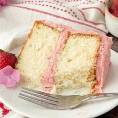 Vanilla Cake With Strawberry Icing