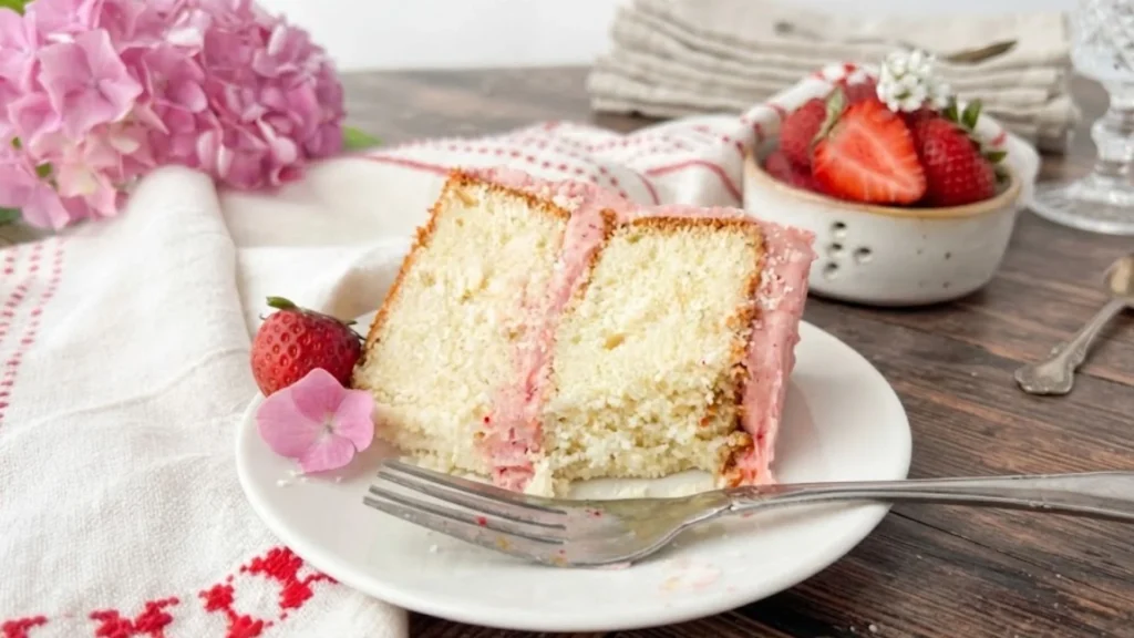 Vanilla Cake With Strawberry Frosting