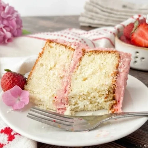 Vanilla Cake With Strawberry Frosting